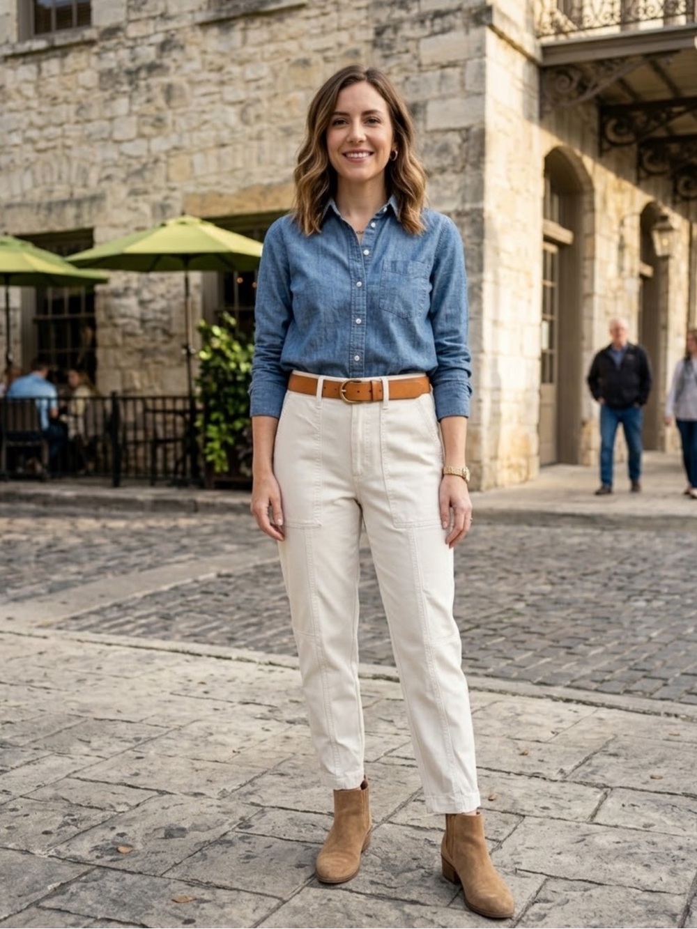 Banana Republic Cream Paperbag Waist Ankle-Cropped Jeans